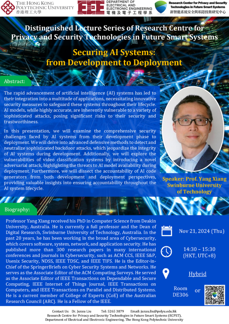 Prof. Yang Xiang’s Talk in Distingsuihed Lecture Series on Research ...